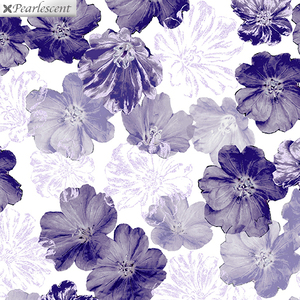 Violet Twilight, Shimmery Blossoms White 112cm Wide Cotton Fabric 9105/1909