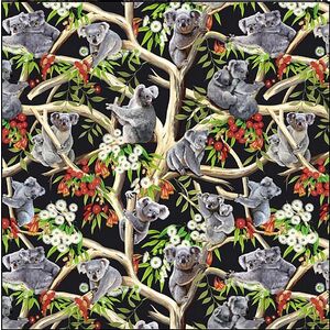 KOALAS In Eucalyptus Trees BLOSSOMS, 112cm Wide Cotton Fabric 9107A