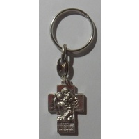 Keyring St Christopher, Joseph, Jesus & Mary, Cross 35x25mm Medal, 85mm Overall