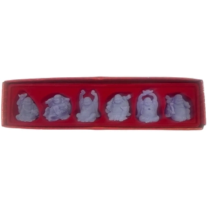 Laughing Buddha Statuette Set of 6, From 55mm to 70mm High