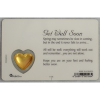 GET WELL SOON, Inspirational Card & Heart Charm, 54mm x 85mm, Inspirational Gift
