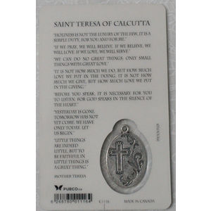 ST TERESA OF CALCUTTA, Window Prayer Card & Charm, 54mm x 85mm, Inspirational
