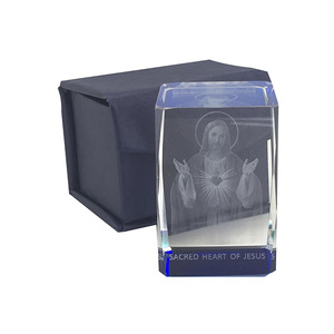 Laser Crystal Block, Sacred Heart Of Jesus, Ornate Block. 40mm Sq. x 60mm