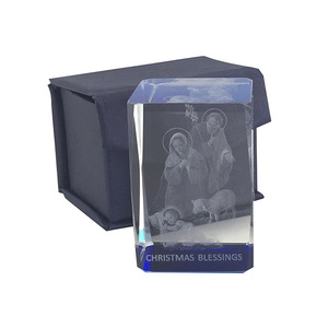 Laser Crystal Block, NATIVITY Image, Ornate Block. 40mm Sq. x 60mm