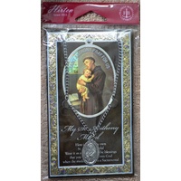 Pewter Saint Anthony Medal, 15 x 24mm Oval, Stainless Steel Chain & Biography