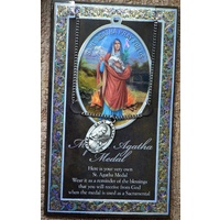 Pewter Saint Agatha Medal Pendant, 15 x 24mm Oval Stainless Steel Chain, Biography