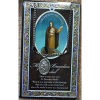 Pewter Saint Brendan Medal Pendant, 15 x 24mm Oval, Stainless Steel Chain & Biography