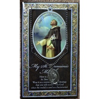Pewter Saint Dominic Medal Pendant, 15 x 24mm Pendant, SS Chain & Biography