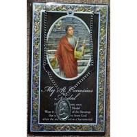Pewter Saint Genesius Medal Pendant, 15 x 24mm Oval, Stainless Steel Chain & Biography