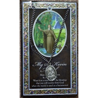 Pewter Saint KEVIN Medal, 16mm Diameter, 60cm Stainless Steel Chain & Biography
