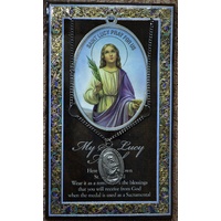 Pewter Saint Lucy Medal Pendant, 15 x 24mm Oval, Stainless Steel Chain & Biography