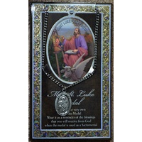 Pewter Saint Luke Medal Pendant, 15 x 24mm Oval Pendant, Stainless Steel Chain & Biography