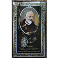 Pewter Saint PIO Medal, 16mm Diameter, 60cm Stainless Steel Chain & Biography