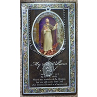 Pewter Saint William Medal Pendant, 15 x 24mm Oval, Stainless Steel Chain & Biography