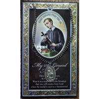 Pewter Saint Gerard Medal Pendant, 15 x 24mm Oval, Stainless Steel Chain & Biography