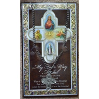 My Four Way Pewter Saint Medal 25 x 22mm, Stainless Steel Chain, Biography Card