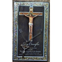 My Crucifix PewterMedal Pendant 37mm x 20mm, Stainless Steel Chain, Biography Card