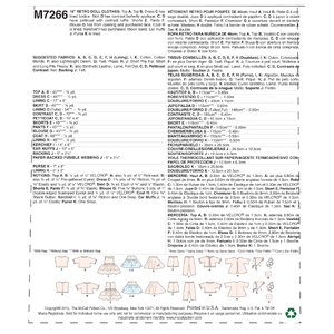 McCall's Sewing Pattern M7266OSZ 18" Retro Doll Clothes One Size Only