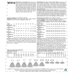 McCall's Sewing Pattern M7615A5 Misses' ballet Costumes with Fitted, boned bodice and Skirt and Sleeve Variations 6-8-10-12-14 Sizes