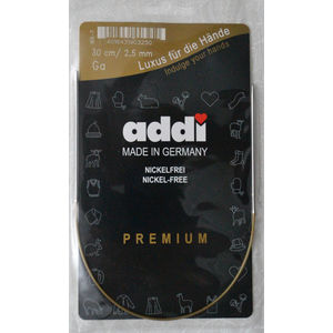 Addi Circular Knitting Needle 30cm x 2.50mm White Brass Tips, Gold Cords