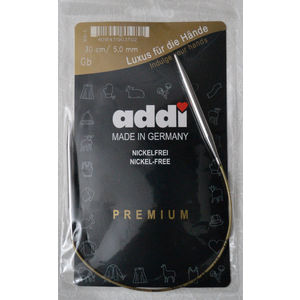 Addi Circular Knitting Needle 30cm x 5.00mm White Brass Tips, Gold Cords