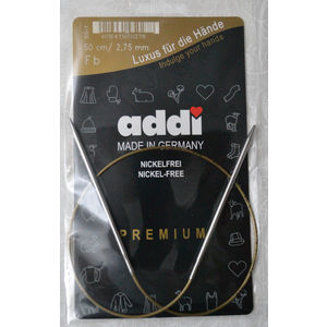 Addi Circular Knitting Needle 50cm x 2.75mm White Brass Tips, Gold Cords