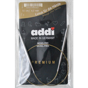 Addi Circular Knitting Needle 50cm x 4.00mm White Brass Tips, Gold Cords