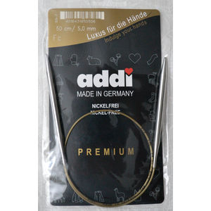 Addi Circular Knitting Needle 50cm x 5.00mm White Brass Tips, Gold Cords