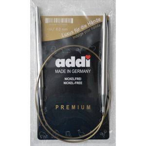 Addi Circular Knitting Needle 70cm x 8.00mm, Smooth White Brass Tips, Gold Cords
