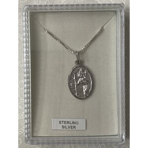 Sterling Silver Saint Christopher Medal and Chain, Gift Boxed