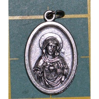 SACRED HEART OF MARY Medal Pendant, SILVER TONE, 22mm X 15mm, MADE IN ITALY