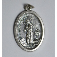 OUR LADY OF LOURDES / ST BERNADETTE Medal Pendant, SILVER TONE, 22mm X 15mm