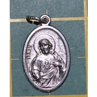 SCAPULAR, VIRGIN OF CARMEL / SACRED HEART OF JESUS Medal Pendant, SILVER TONE