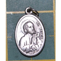 SAINT PETER / SAINT PAUL Medal Pendant, SILVER TONE, 22mm X 15mm