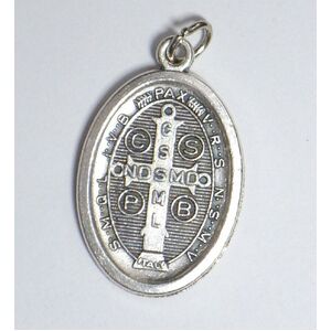 SAINT BENEDICTI (ST BENEDICT) Medal Pendant, SILVER TONE, 22mm X 15mm, MADE IN ITALY