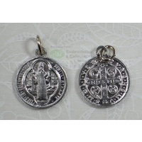 Saint Benedict Monogram Aluminium Silver Tone Medal Pendant 16mm