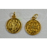 Saint Benedict Monogram Aluminium Gold Tone Medal Pendant 16mm