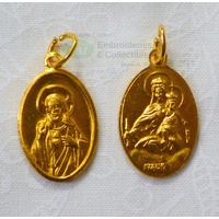 SCAPULAR Medal Pendant, Oval 22 x 15mm, Gold Tone Aluminium, Quality Made In Italy.