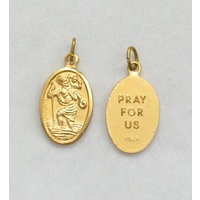 St Christopher Medal Pendant, 20mm x 14mm Gold Tone Aluminium, Made In Italy