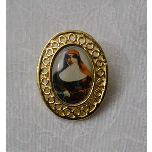 Mary MacKillop Broach Pin, Gold Tone with Mary MacKillop Picture Feature