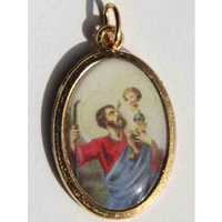 Saint Christopher Picture Medal Pendant, 23x15mm Gold Tone, Made In Italy