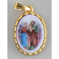 Holy Family Picture Medal Pendant, 20x15mm Gold Tone Border, Made In Italy Quality