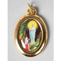 Our Lady Of Lourdes Picture Medal Pendant, 23x18mm Gold Tone, Made In Italy