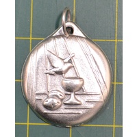 Communion / Confirmation Combined Medal Pendant, 21mm, Silver Tone Made In Italy