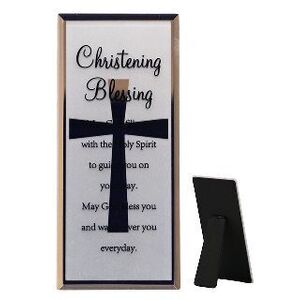 Christening Blessing Mirror Plaque, 80 x 180mm Standing