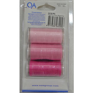 QA Thread 3 Spool x 500m Pack of All Purpose Sewing Thread PINKS