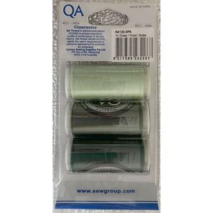 QA Thread 3 Spool x 500m Pack of All Purpose Sewing Thread GREENS