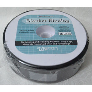 Uni-Trim Satin Blanket Binding, 72mm Wide Per Metre, Colour BLACK