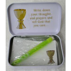Communion Tin Prayer Box, 98 x 60mm, With Mini Pencil & Note Pad