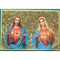 Sacred Hearts, Jesus and Mary, Gold Foiled Embossed Wood Plaque, Crafted In Italy, Beautiful Item